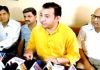 Nitish Mahajan interacting with media persons after quitting PDP.