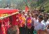 MLA Doda, Shakti Raj Parihar laying foundation for a bridge over Chenab in Doda on Thursday.