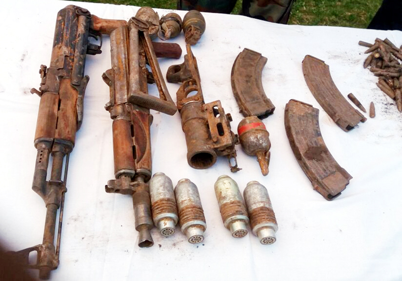 Arms and explosives seized in Doda. -Excelsior/Tilak Raj Arms and explosives seized in Doda. -Excelsior/Tilak Raj