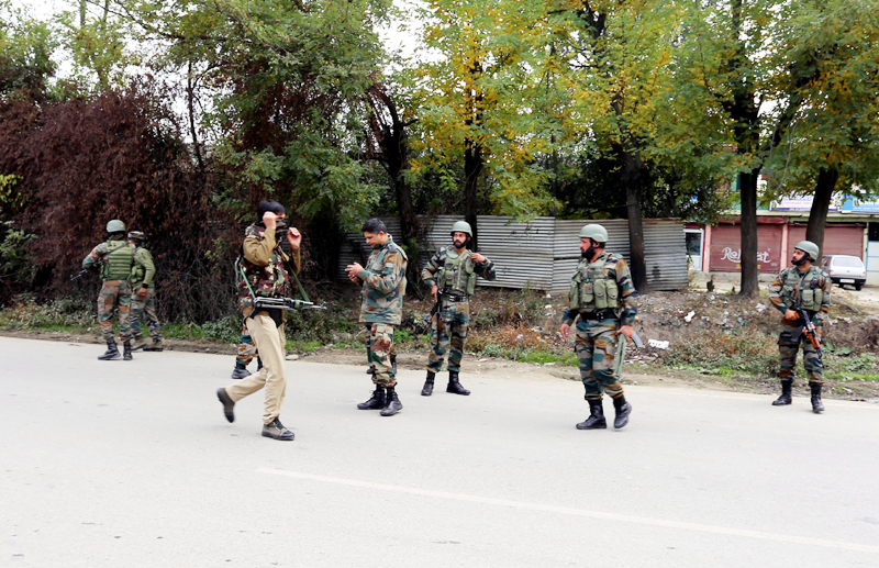 Troops cordon off the area at Kralhaar in Baramulla after killing of two militants on Friday. -Excelsior/Aabid Nabi Troops cordon off the area at Kralhaar in Baramulla after killing of two militants on Friday. -Excelsior/Aabid Nabi
