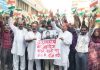 Activists of Dogra Front and Shiv Sena during a protest at Jammu on Tuesday.