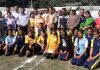 Young Kho-Kho players posing along with the chief guest and other dignitaries during inaugural ceremony of Inter-District Championship.