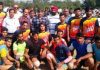 Players posing along with ADC Samba during Khelo India Competitions on Wednesday.