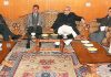 Governor Satya Pal Malik interacting with a delegation at Leh on Thursday.