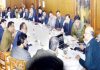 Chief Secretary BVR Subrahmanyam chairing a meeting at Srinagar on Monday.