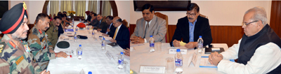 Governor Satya Pal Malik chairing security review meeting in Srinagar on Saturday. Governor Satya Pal Malik chairing security review meeting in Srinagar on Saturday.