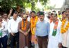 Former Minister & MLA, Bali Bhagat during campaigning in Raipur Domana area on Saturday.