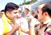 YAIKS leaders gostling with police at Nagrota Check Post on Sunday.