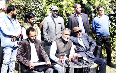 Jammu Kashmir Awami Forum addressing press conference on Monday. -Excelsior/ Shakeel Jammu Kashmir Awami Forum addressing press conference on Monday. -Excelsior/ Shakeel