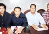 MES Builders Association representatives at a press conference at Jammu on Monday. -Excelsior/ Rakesh