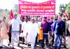 Senior NC leader, Ajay Sadhotra leading protest rally of farmers at Phallain Mandal in Marh on Sunday.