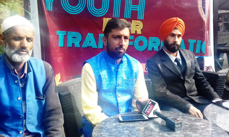 Jammu & Kashmir Youth Development Forum members addressing a press conference on Wednesday. Jammu & Kashmir Youth Development Forum members addressing a press conference on Wednesday.