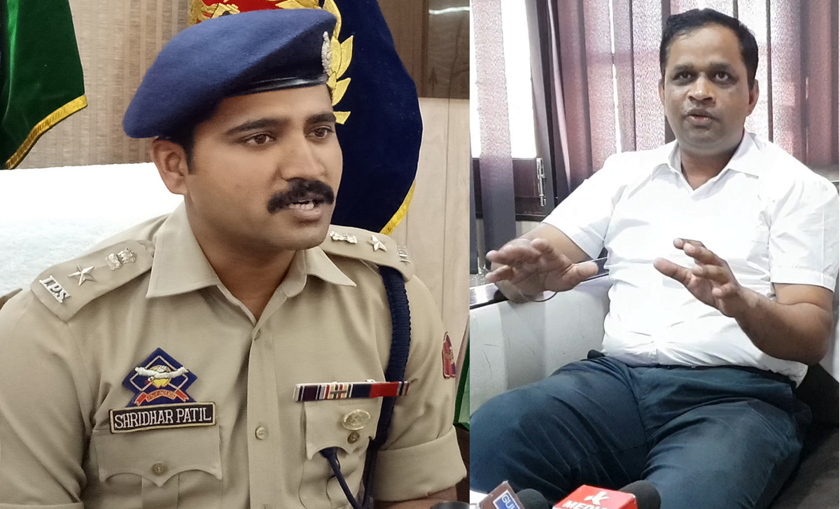 SSP Kathua, Shridhar Patil & Conservator Forests, BM Dass during their interaction with media persons at Lakhanpur on Thursday. —Excelsior/Pardeep SSP Kathua, Shridhar Patil & Conservator Forests, BM Dass during their interaction with media persons at Lakhanpur on Thursday. —Excelsior/Pardeep