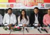 Dignitaries during interaction with media persons at Jammu on Tuesday.