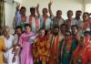 Union Minister Dr Jitendra Singh with BJP candidates contesting the Municipal Committee elections, at Basohli on Friday.