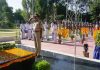 A CRPF officer paying tributes to martyrs.