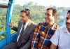 Advisor Khurshid Ahmad Ganai taking ride in Jammu ropeway on Saturday.