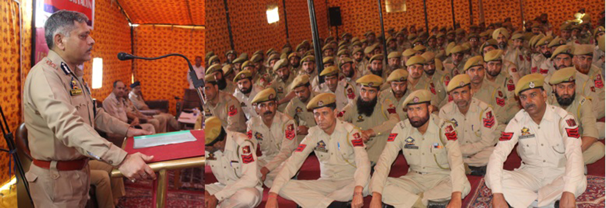 ADGP Armed AK Choudhary addressing police personnel at PCR Srinagar. ADGP Armed AK Choudhary addressing police personnel at PCR Srinagar.