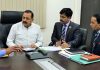 A delegation of MES officials holding a meeting with Union Minister Dr Jitendra Singh regarding their service matters, at New Delhi on Friday.