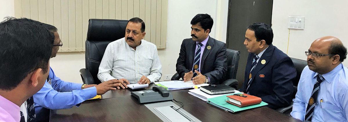 A delegation of MES officials holding a meeting with Union Minister Dr Jitendra Singh regarding their service matters, at New Delhi on Friday. A delegation of MES officials holding a meeting with Union Minister Dr Jitendra Singh regarding their service matters, at New Delhi on Friday.