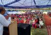 Former Minister Mula Ram addressing Cong workers’ meeting on Sunday.