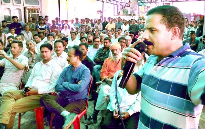 NPP president, Balwant Singh Mankotia addressing workers meeting at party office in Udhampur on Friday. NPP president, Balwant Singh Mankotia addressing workers meeting at party office in Udhampur on Friday.