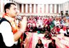 R S Pathania, MLA, Ramnagar addressing a rally on Tuesday.