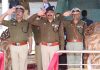 DGP Dilbagh Singh taking salute during full dress rehearsal Parade for Police Commemoration Day at Police Martyrs Memorial Zewan Srinagar on Friday.
