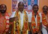 Shiv Sena leaders during a press conference at Jammu on Tuesday.