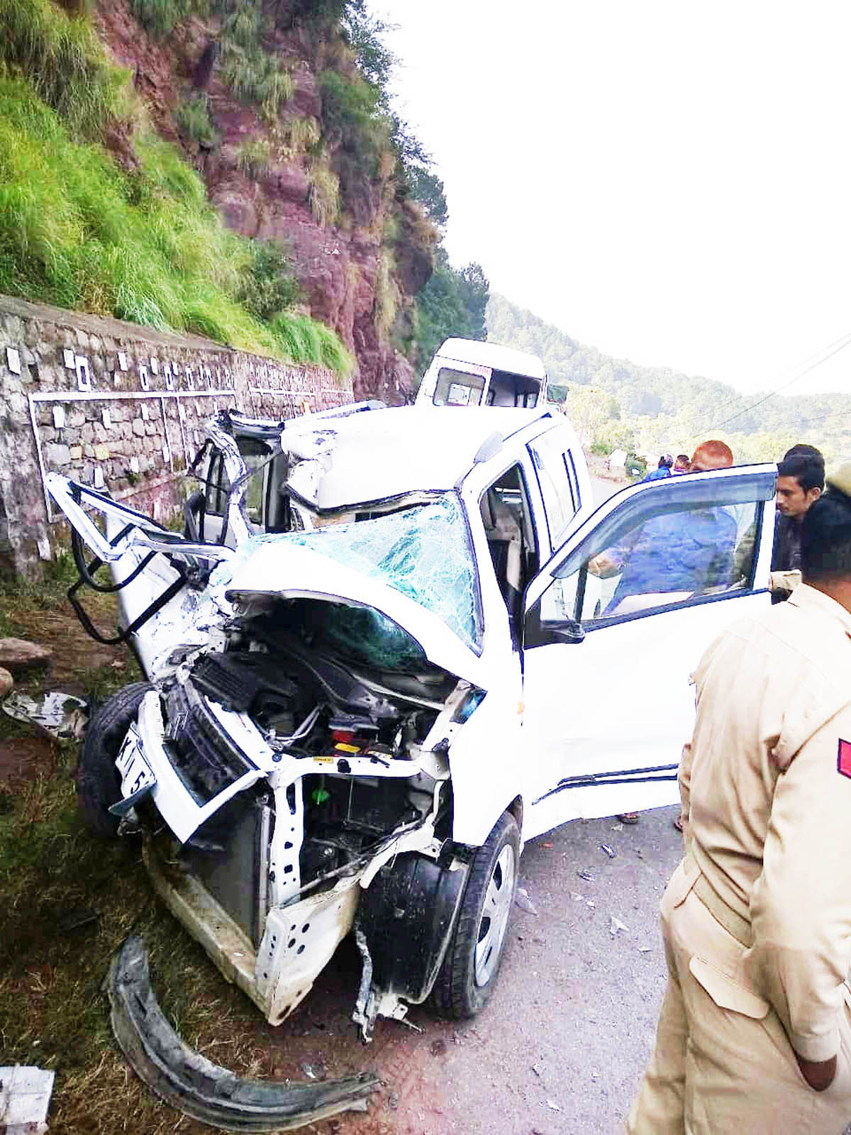 Ill-fated car which met with accident near Nowshera. -Excelsior/Bhat Ill-fated car which met with accident near Nowshera. -Excelsior/Bhat