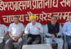 DBPS president Ved Parkash and other office bearers during a meeting at Jammu.