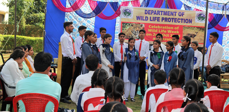 Children during Wildlife Week celebrations at Jasrota Wildlife Sanctuary. Children during Wildlife Week celebrations at Jasrota Wildlife Sanctuary.