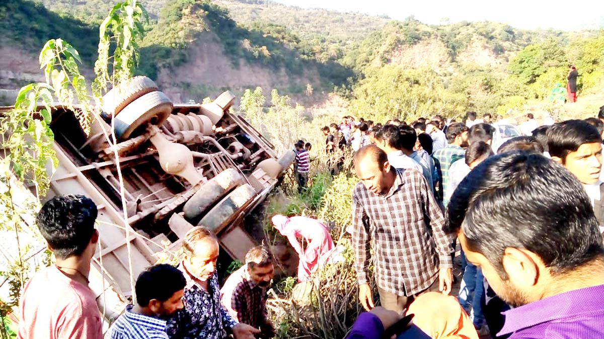 Ill-fated vehicle after accident at village Gurulag in Tehsil Ramnagar. Ill-fated vehicle after accident at village Gurulag in Tehsil Ramnagar.