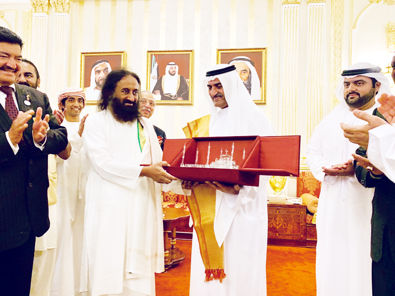 Indian spiritual leader Sri Sri Ravi Shankar held a meditation programme at a football stadium in Fujairah on Friday. Indian spiritual leader Sri Sri Ravi Shankar held a meditation programme at a football stadium in Fujairah on Friday.