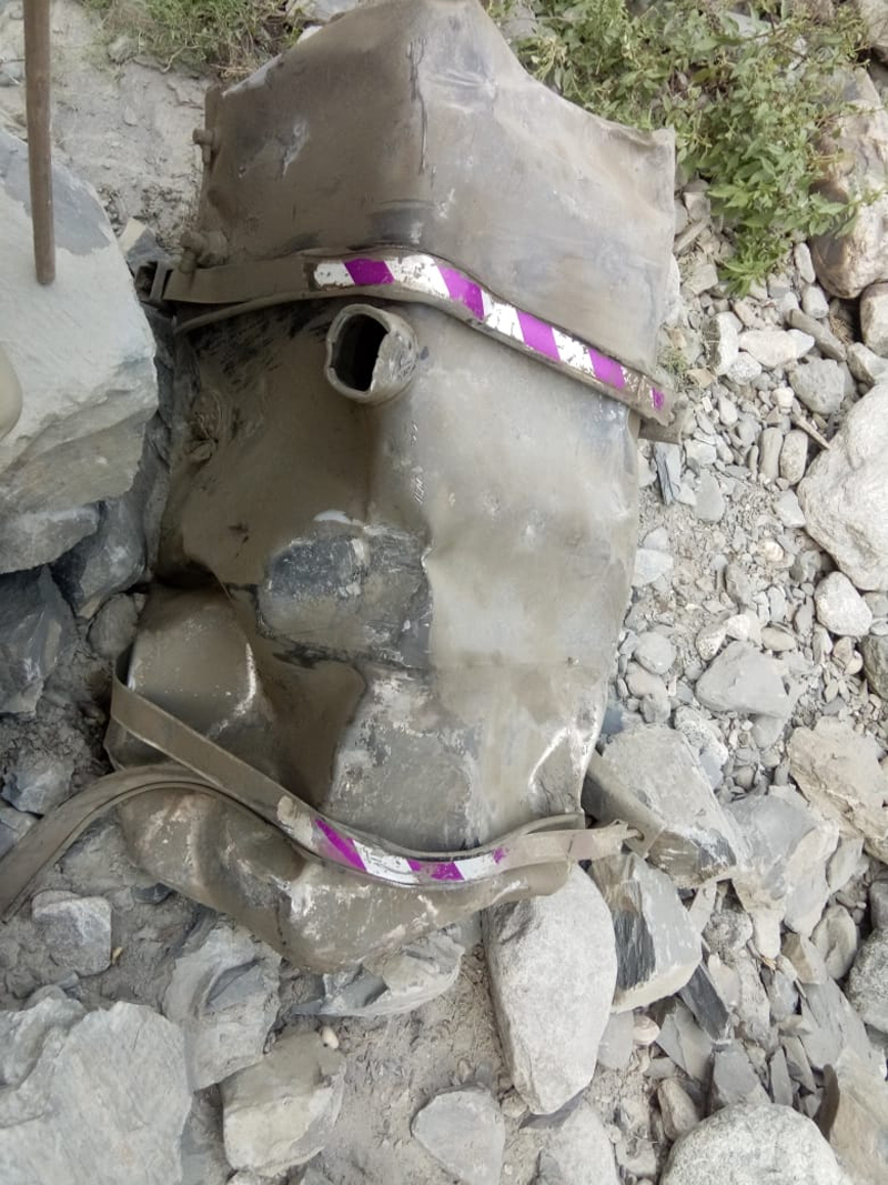 Fuel tank of missing truck in landslides traced in Ramban on Friday. —Excelsior/Parvez Fuel tank of missing truck in landslides traced in Ramban on Friday. —Excelsior/Parvez