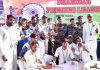 Dignitaries presenting trophy of Dhanidar Premier Cricket League to the winner team at DPL Rajouri on Sunday.
