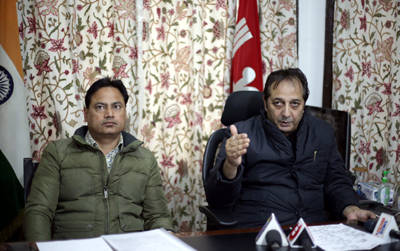 Divisional Commissioner Kashmir Baseer Khan along with Power Commissioner addressing press conference in Srinagar. -Excelsior/Shakeel Divisional Commissioner Kashmir Baseer Khan along with Power Commissioner addressing press conference in Srinagar. -Excelsior/Shakeel