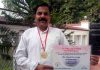 Panthers Party Chairman, Harsh Dev Singh displaying the ‘Glory of India’ Award which was given to him at New Delhi on Sunday.