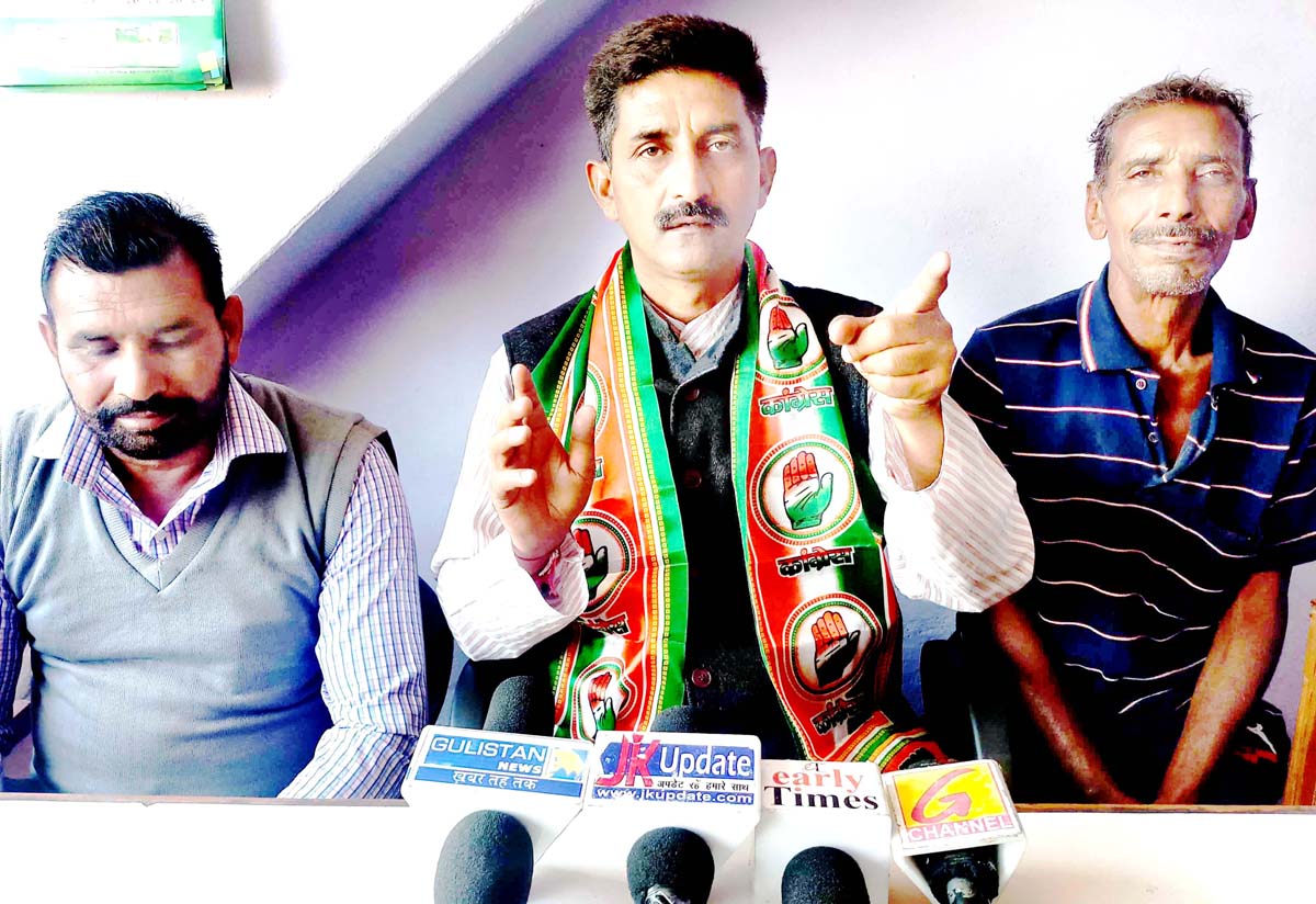 Congress leader, Arun Sharma addressing a press conference at Vijaypur on Friday. Congress leader, Arun Sharma addressing a press conference at Vijaypur on Friday.