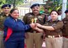 Manjit Kour, Commandant, IR-15th Battalion awarding a winner of Inter Coy Sports Meet.