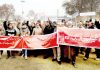 CPI (M) leaders during a protest demonstration in Srinagar on Saturday. -Excelsior/Shakeel