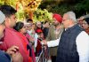 Governor Satya Pal Malik interacting with pilgrims during his visit to Shri Mata Vaishno Devi Shrine on Friday.