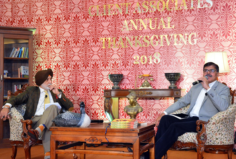 Advisor K Vijay Kumar in conversation with Nripjit Singh Chawla, CEO Omniconsult Management Advisory during an event held in New Delhi in Sunday. Advisor K Vijay Kumar in conversation with Nripjit Singh Chawla, CEO Omniconsult Management Advisory during an event held in New Delhi in Sunday.