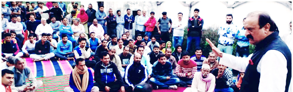 Senior NC leader S S Slathia addressing party function at Bari Brahmana on Monday. Senior NC leader S S Slathia addressing party function at Bari Brahmana on Monday.