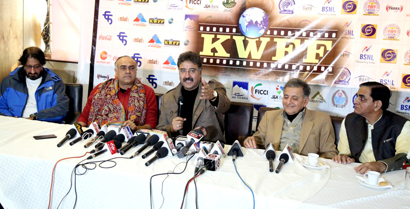 Kashmir World Film Festival organizers during a press conference on Tuesday. —Excelsior/Shakeel Kashmir World Film Festival organizers during a press conference on Tuesday. —Excelsior/Shakeel
