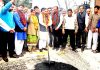 MLA Jammu West, Sat Sharma kickstarting blacktopping of road in Ward No. 40 on Sunday.