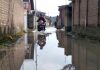 A water logged road at Arifeen Colony in Srinagar on Thursday. —Excelsior/Shakeel
