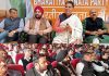 BJP State President, Ravinder Raina along with party general secretary, Yudhvir Sethi and convener all cells, Varinderjit Singh addressing a meeting at Jammu on Saturday.