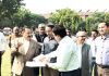 Union Minister Dr Jitendra Singh, accompanied by Vice Chancellor JNU, Prof. Jagdish Kumar and senior officers, visiting the site of Northeast Students' Hostel in the campus of Jawaharlal Nehru University, New Delhi on Wednesday.