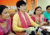 BJP State Mahila Morcha President, Rajni Sethi talking to reporters at Jammu on Monday.